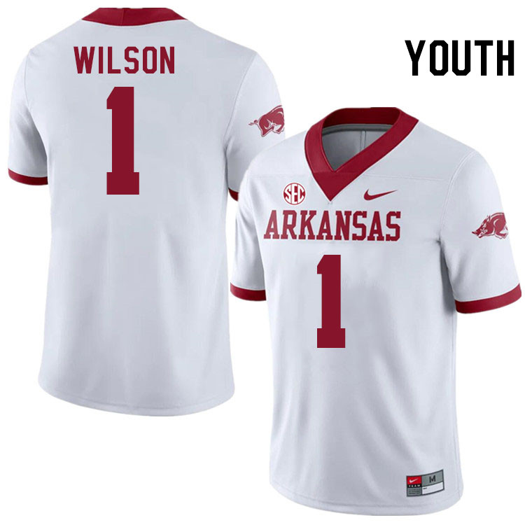 Youth #1 Jaedon Wilson Arkansas Razorbacks College Football Jerseys Stitched-Alternate White